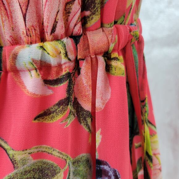 Chicos Maxi Dress Womens 0 Pink Tropical Floral Tassels Lined Swing Flowy - Picture 9 of 16